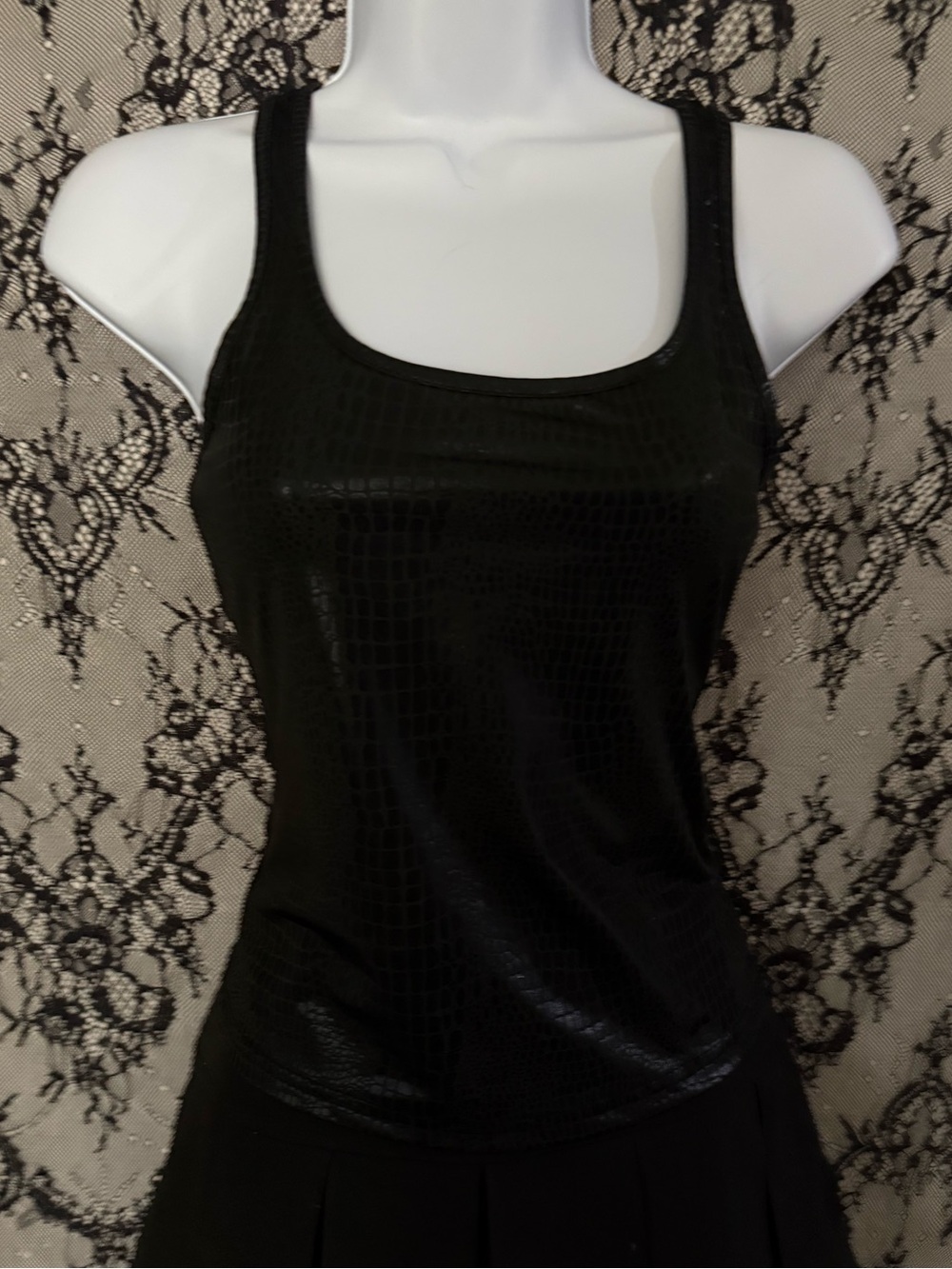 Black Faux-Croc Tank Top - Women's Sleeveless Top